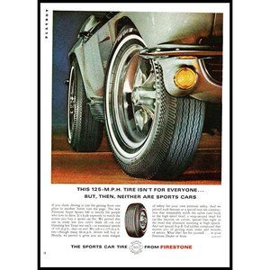 1965 Firestone Super Sports 500 Tires Vintage Print Ad Car Tire Mag Wheel Photo